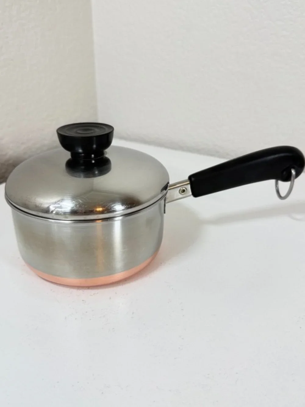 Vintage Revere Ware 3/4 QT -85 Sauce Pan 1801 Copper Bottom Clinton IL USA w/Lid
